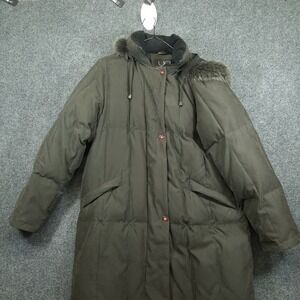 Utex Design Long Parka 20833 Size L Olive Green Womens Down Faux Fur Hood Coat
